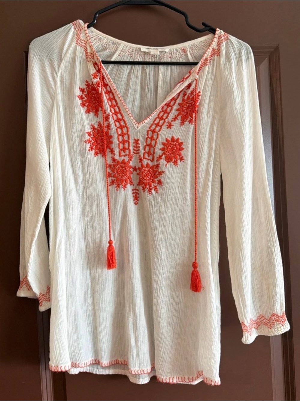 beachlunchlounge Ivory Tunic with Orange Embroidery